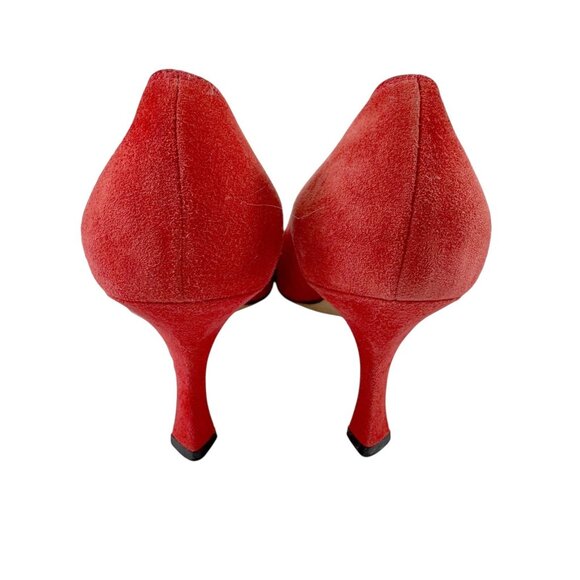 Manolo Blahnik Shoes Red Suede Leather Heels Pumps EU Size 36.5 or US 6 Italy - Picture 5 of 12